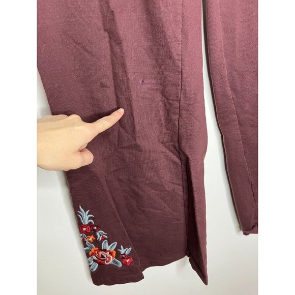 Karyn Seo Lounge Pants Womens Large Maroon Floral Embroidered FLAWED - Picture 2 of 11
